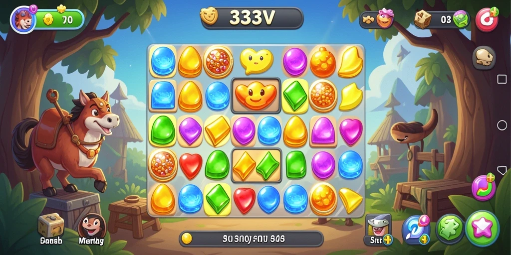 Gameplay seru 333V menampilkan tantangan Match-3 yang menarik.