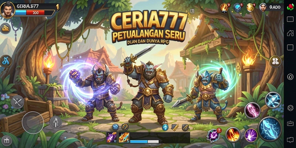 Screenshot utama CERIA777 menunjukkan aksi pertempuran seru dalam dunia RPG.
