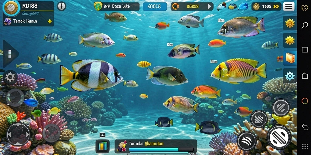 Tampilan seru gameplay RDI88 saat menangkap ikan di lautan.