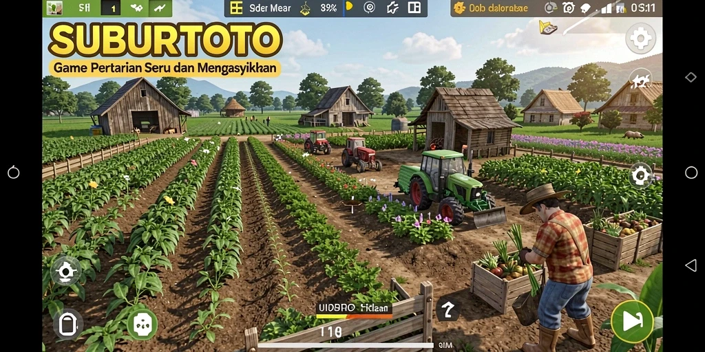 Tampilan gameplay SUBURTOTO dengan aktivitas bertani yang menyenangkan.