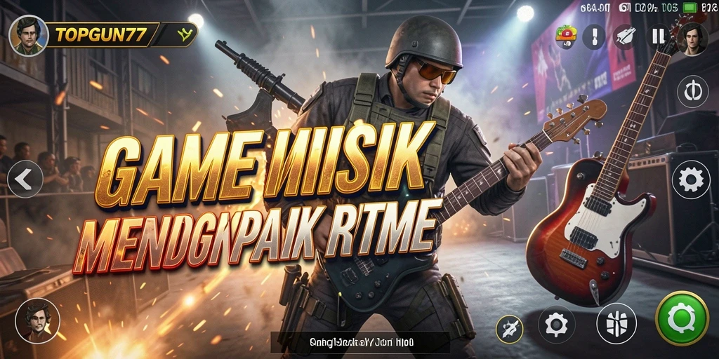 Tampilan gameplay menyenangkan dalam game musik TOPGUN77.